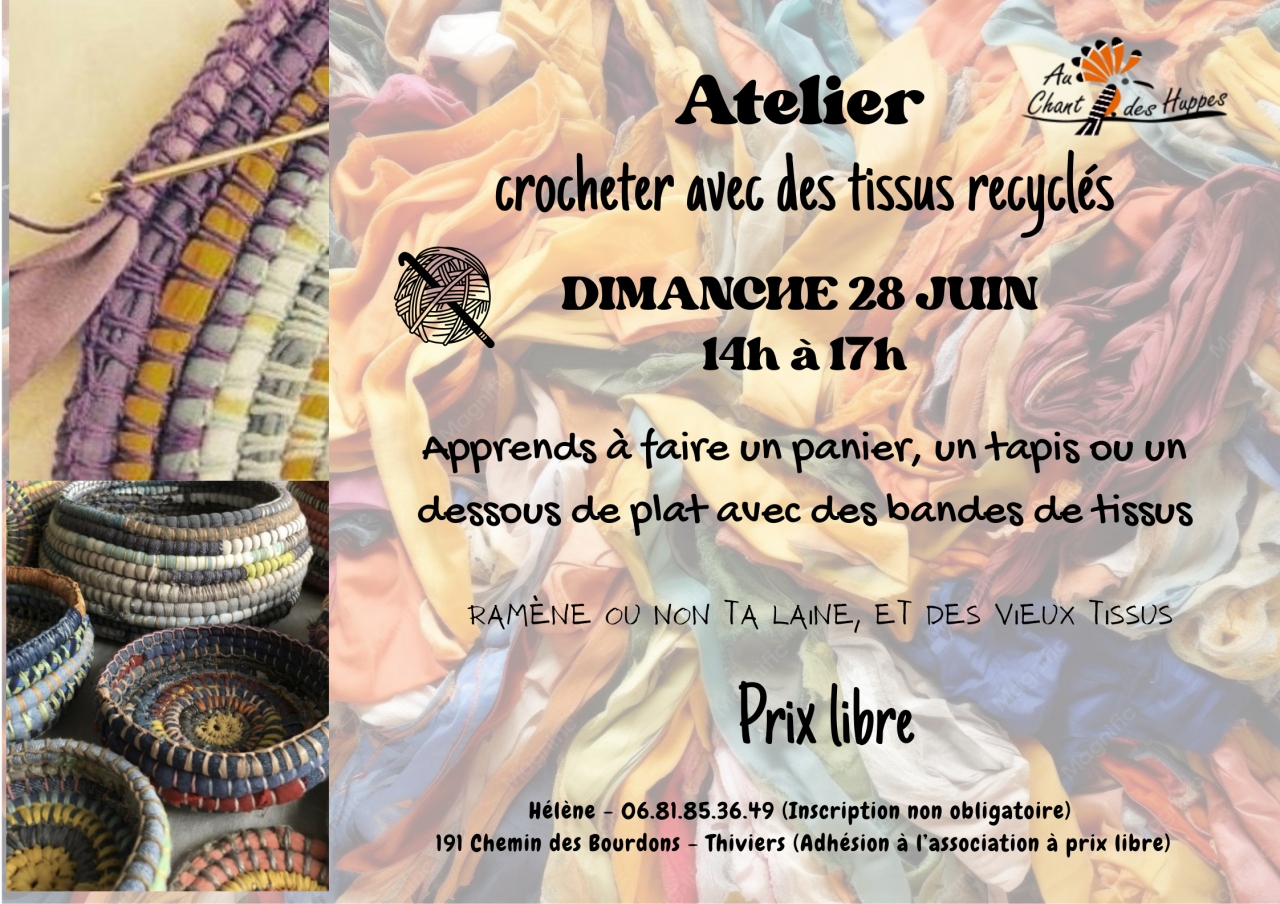 Atelier de crochet avec des tissus recyclés avec Hélène 191 Chemin des Bourdons Thiviers 2026-06-28