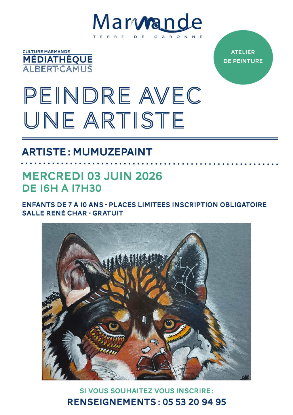 Atelier de peinture Peindre avec une artiste à la Médiathèque 23 rue de la République Marmande 2026-06-03
