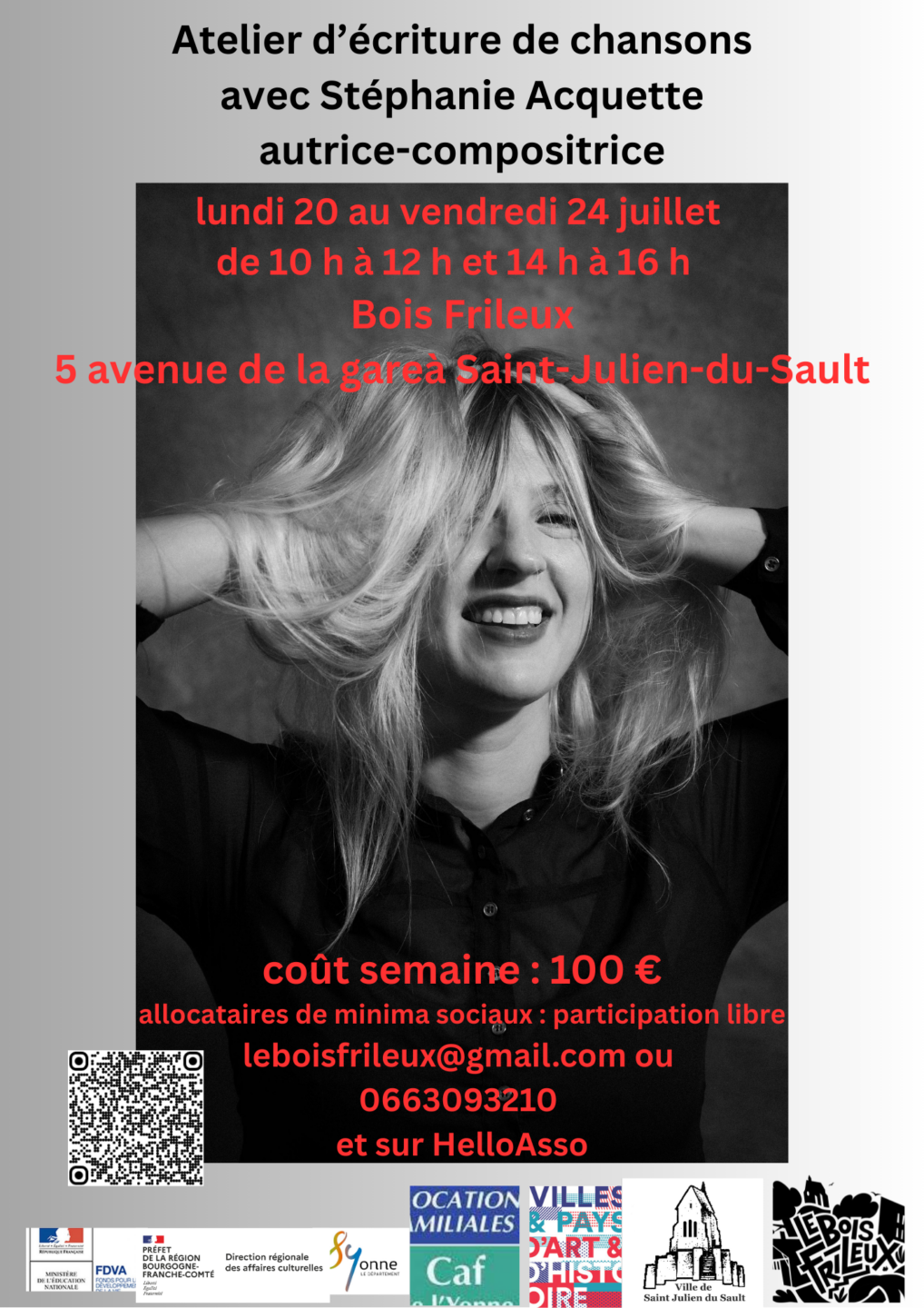 Atelier d'écriture de chansons 2 avenue Wilson Saint-Julien-du-Sault 2026-07-20