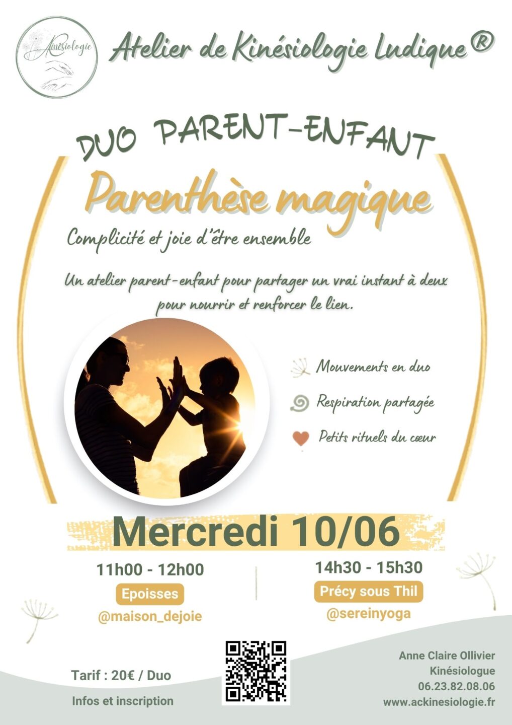 Atelier DUO Parent Enfant de Kinésiologie Ludique® (Epoisses) Maison de Joie Époisses