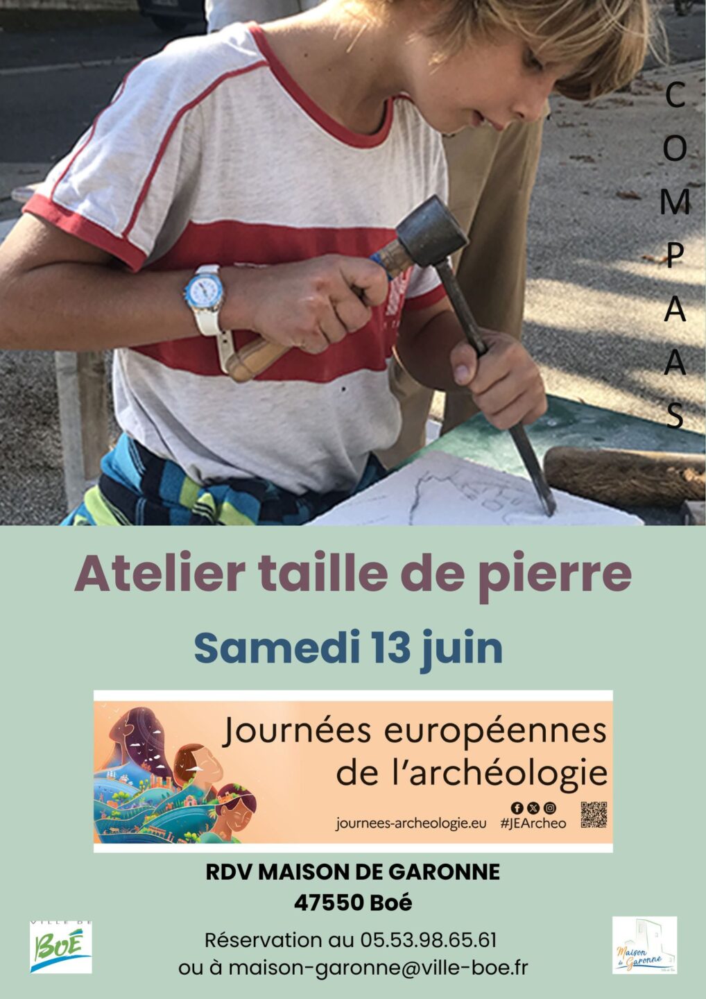 Atelier taille de pierre Journées Européennes de l’Archéologie Maison de Garonne Boé
