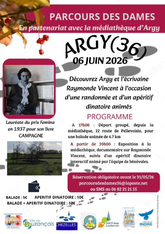 Balade culturelle sur les pas de Raymonde Vincent 22 Route de Pellevoisin Argy 2026-06-06