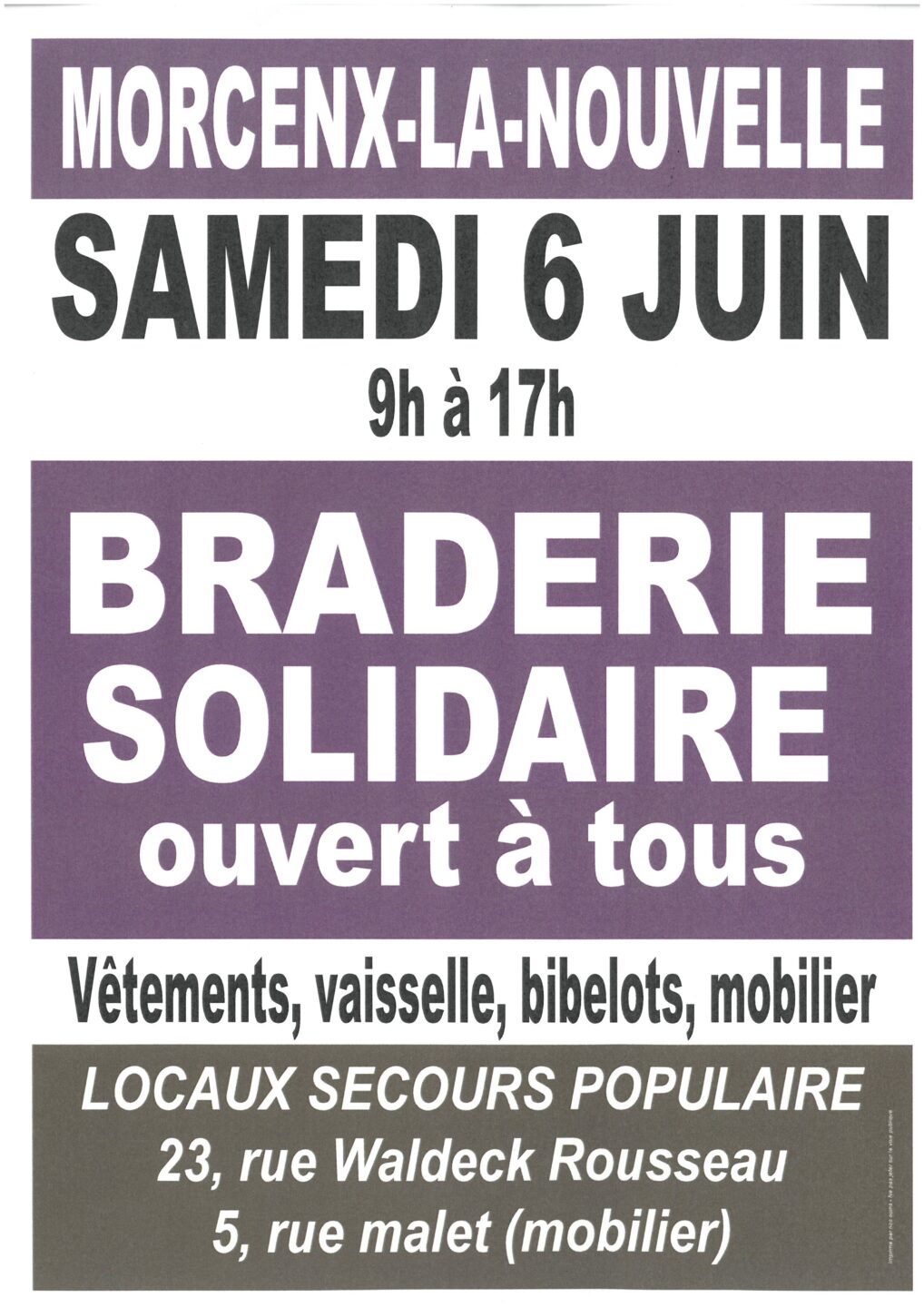 Braderie Solidaire du Secours Populaire Morcenx-la-Nouvelle