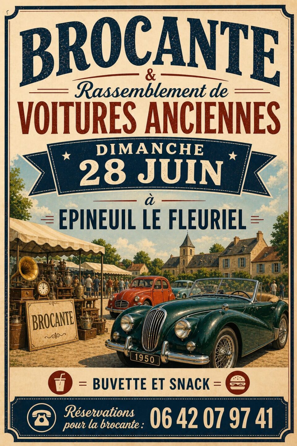 Brocante et rassemblement de voitures anciennes Épineuil-le-Fleuriel