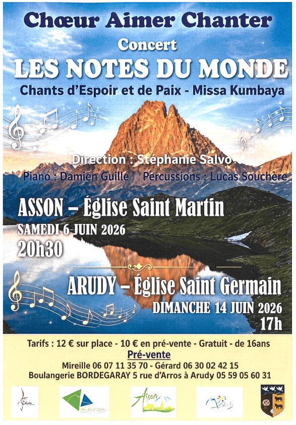 Concert Choeur Aimer chanter Les notes du monde 7 Rue de l’Eglise Arudy 2026-06-14