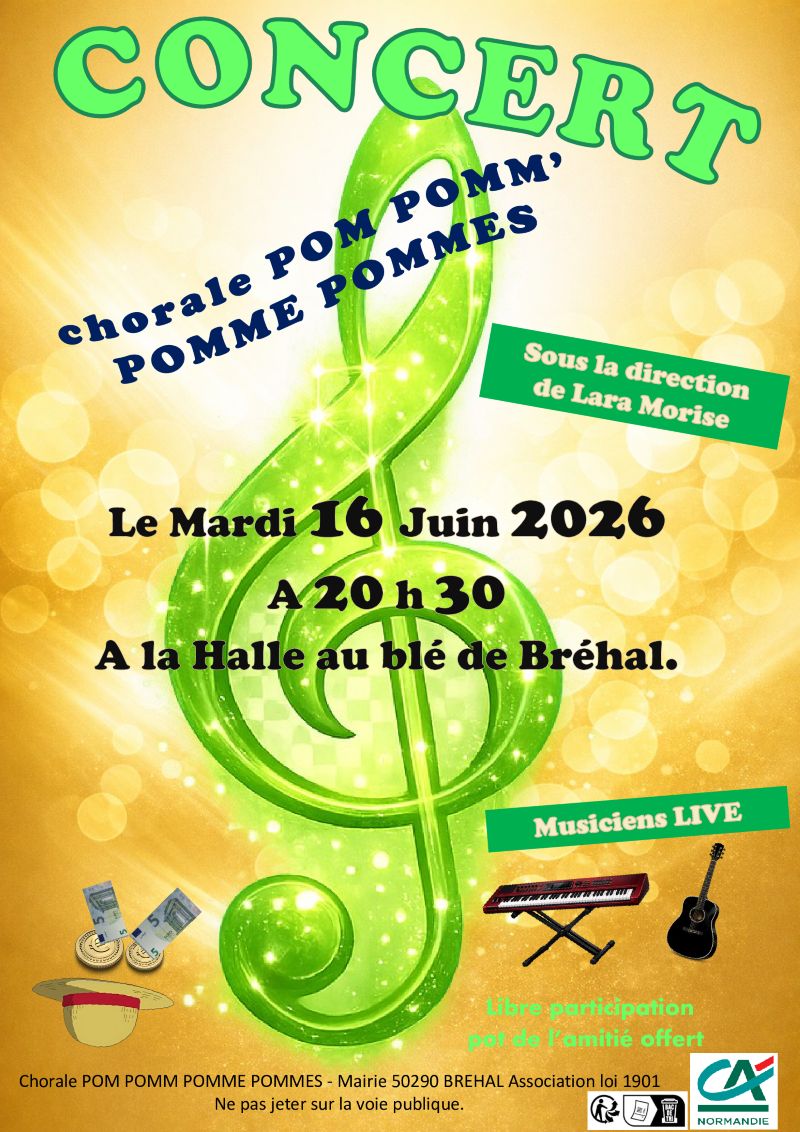 Concert de fin d'année de la Chorale PPPP La Halle au Blé Bréhal 2026-06-16