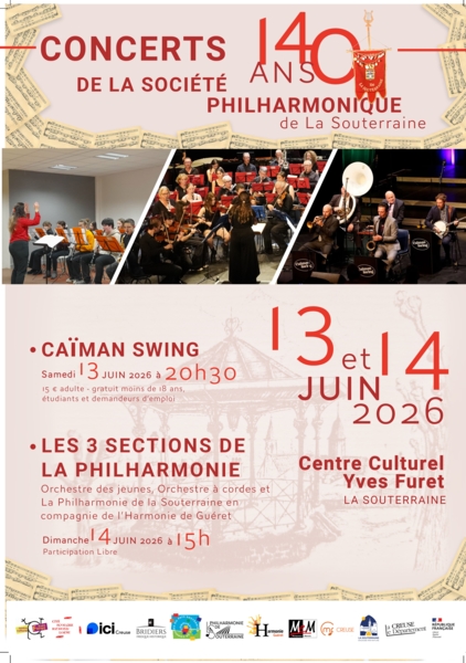 Concert des 140 ans de la Philharmonie 1 avenue de la Liberté La Souterraine 2026-06-14