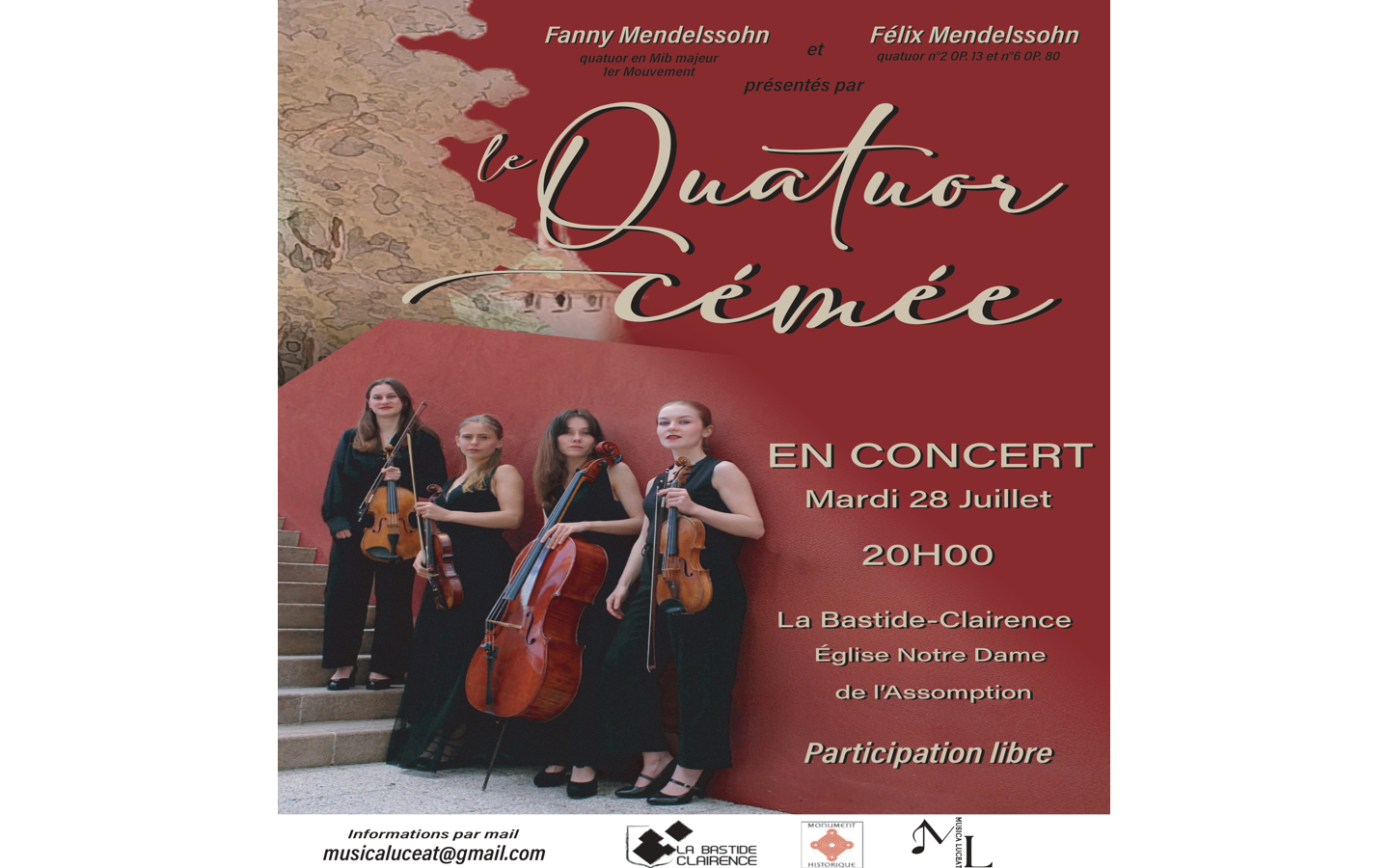 Concert du Quatuor Cémée Eglise La Bastide-Clairence 2026-07-28