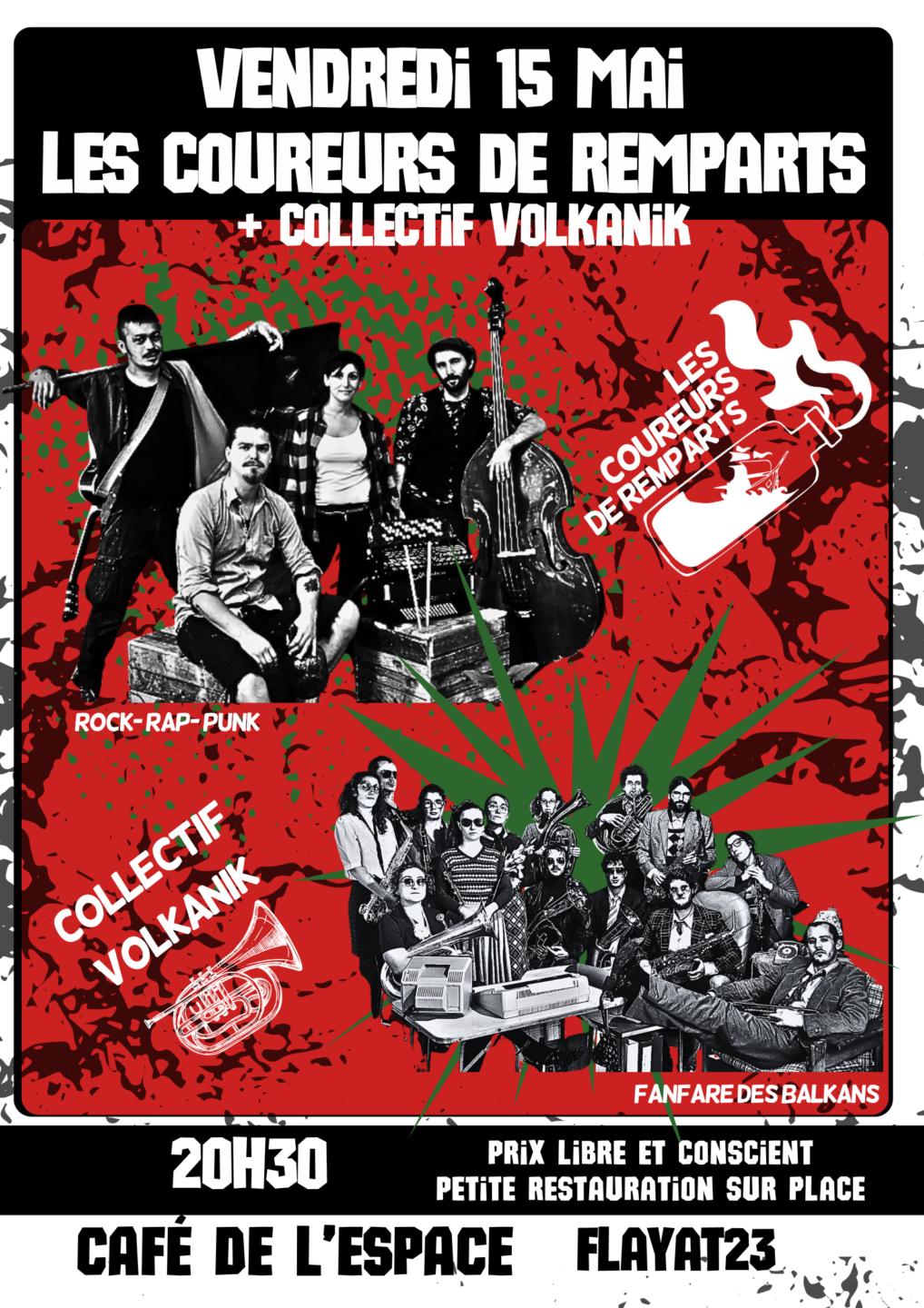 Concert FANFARE VOLKANIK + LES COUREURS DE REMPARTS Café de l&rsquo;Espace Flayat