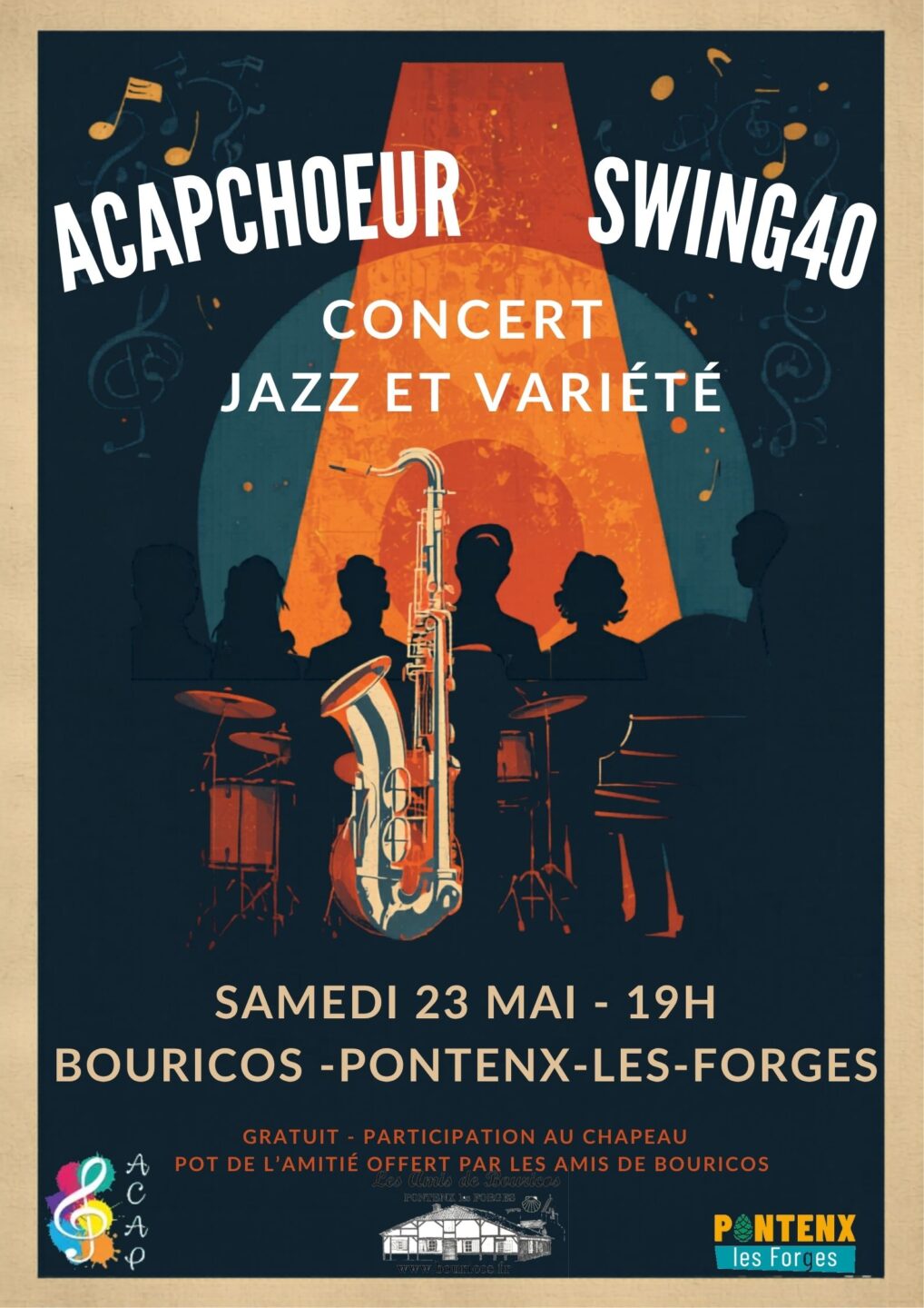 Concert Jazz Acapchoeur et Swing40 Chapelle Bouricos Pontenx-les-Forges 2026-05-23