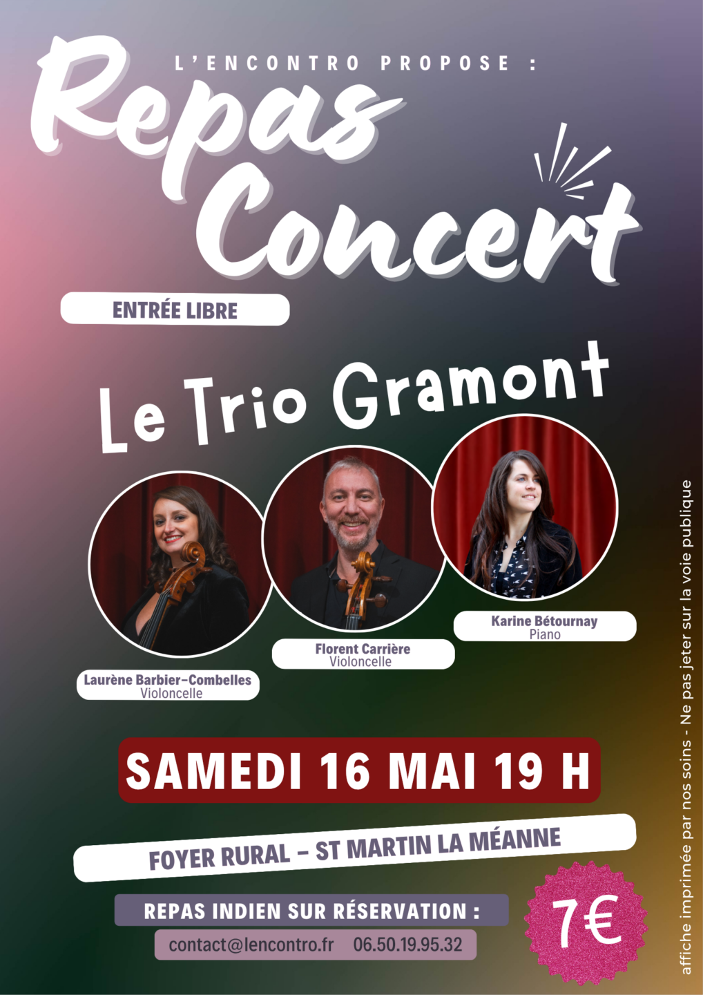 Concert repas -Trio Gramont  Saint-Martin-la-Méanne