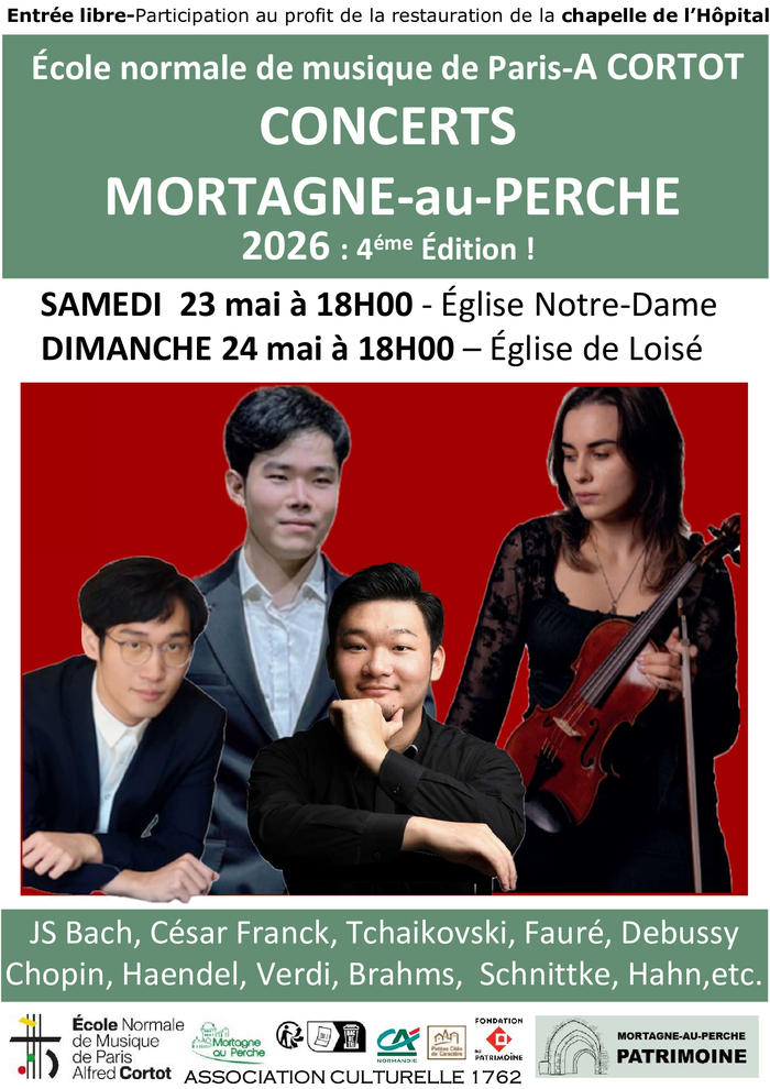 Concerts des élèves de l&rsquo;école Cortot de Paris église saint-Germain de Loisé Mortagne-au-Perche