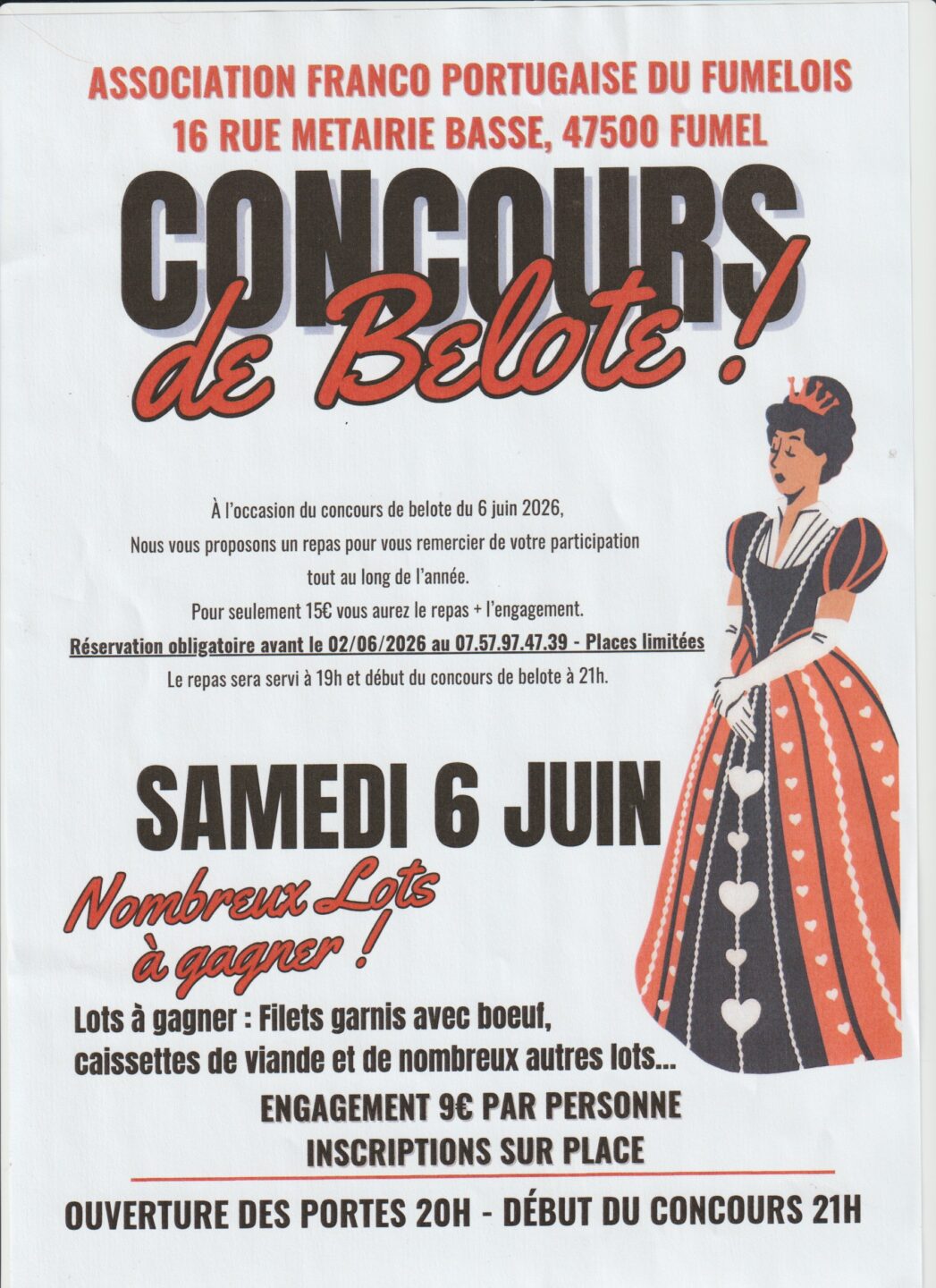 Concours de belote Association franco-portugaise Fumel