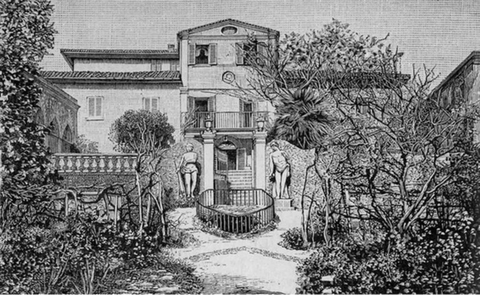 Conférence de presse : Vue sur le jardin de la Villa Sismondi : hier