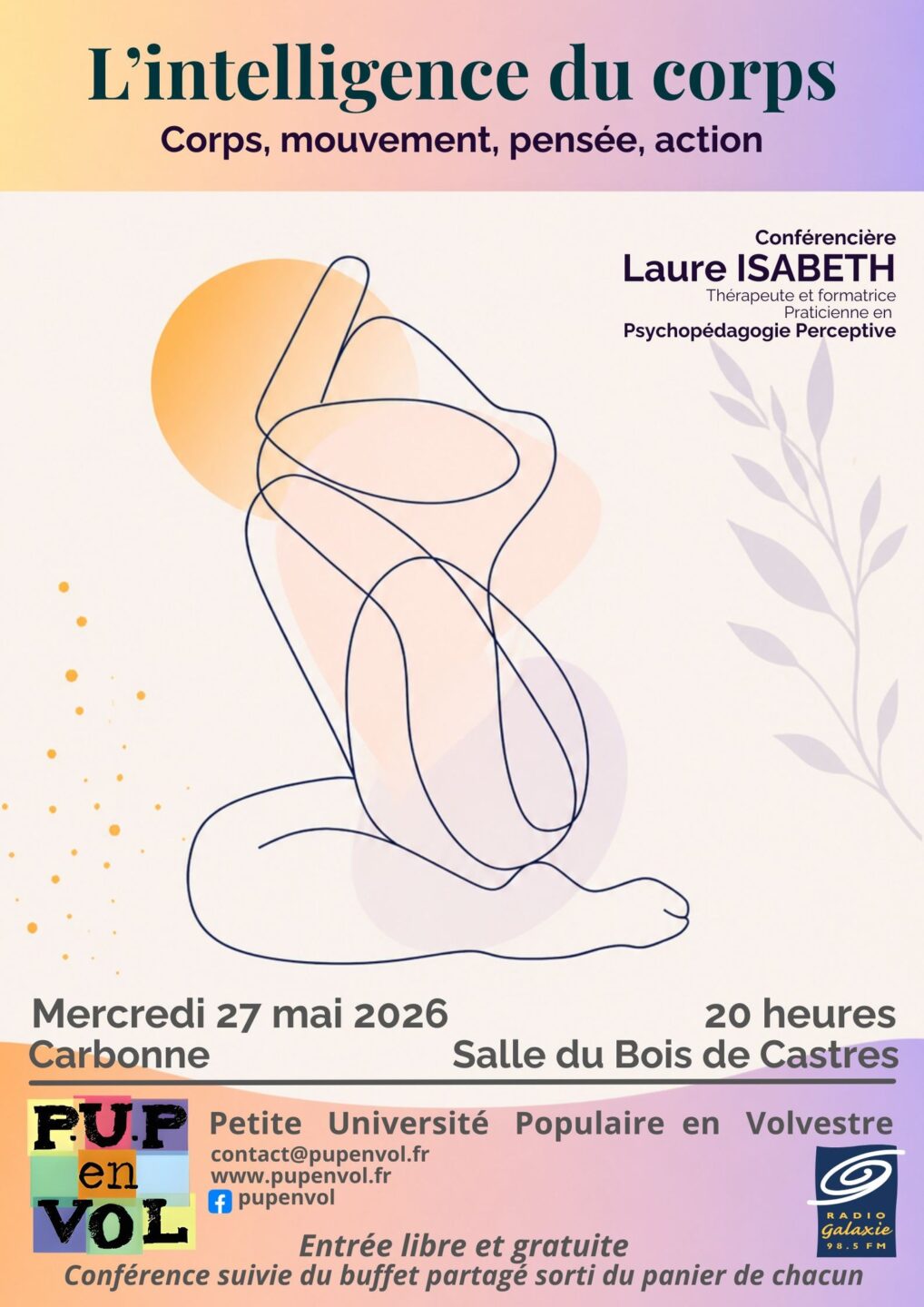 CONFÉRENCE L’INTELLIGENDE DU CORPS SALLE DU BOIS DE CASTRES Carbonne