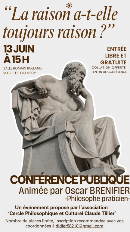 Conférence publique La raison a-t-elle toujours raison ? Place du 19 août Clamecy 2026-06-13