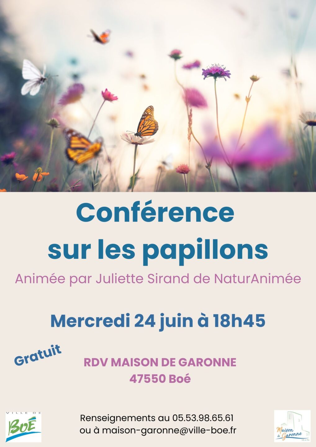 Conférence sur les papillons Maison de Garonne Boé