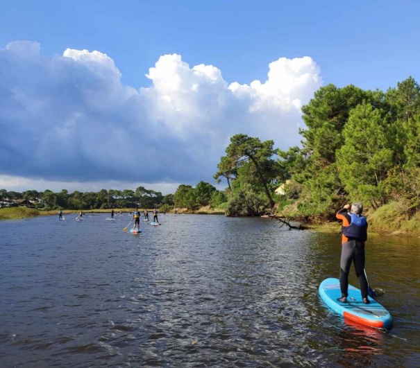 Descente de rivière en paddle au coucher du soleil Mimizan