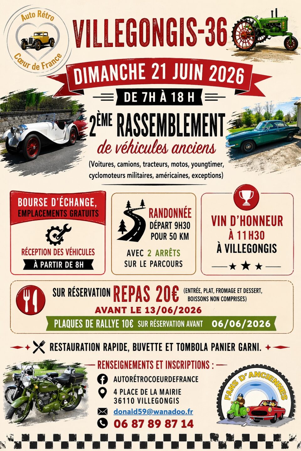 Deuxième rassemblement de véhicules anciens 4 Place de la Mairie Villegongis 2026-06-21