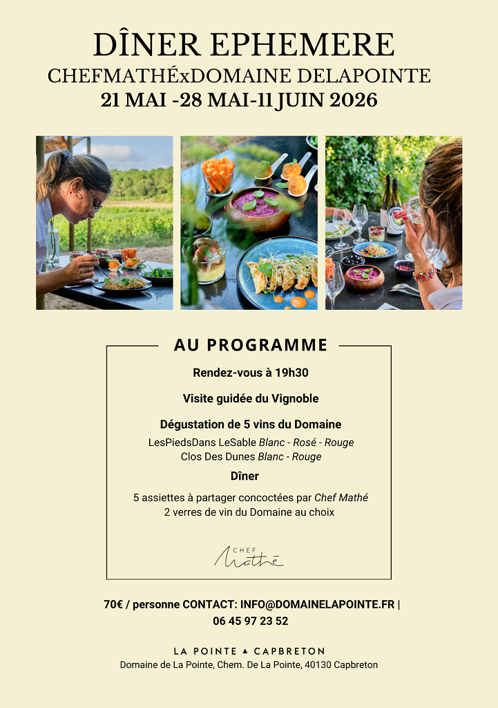 Dîner éphémère Domaine de la Pointe Domaine de la Pointe Capbreton 2026-06-11