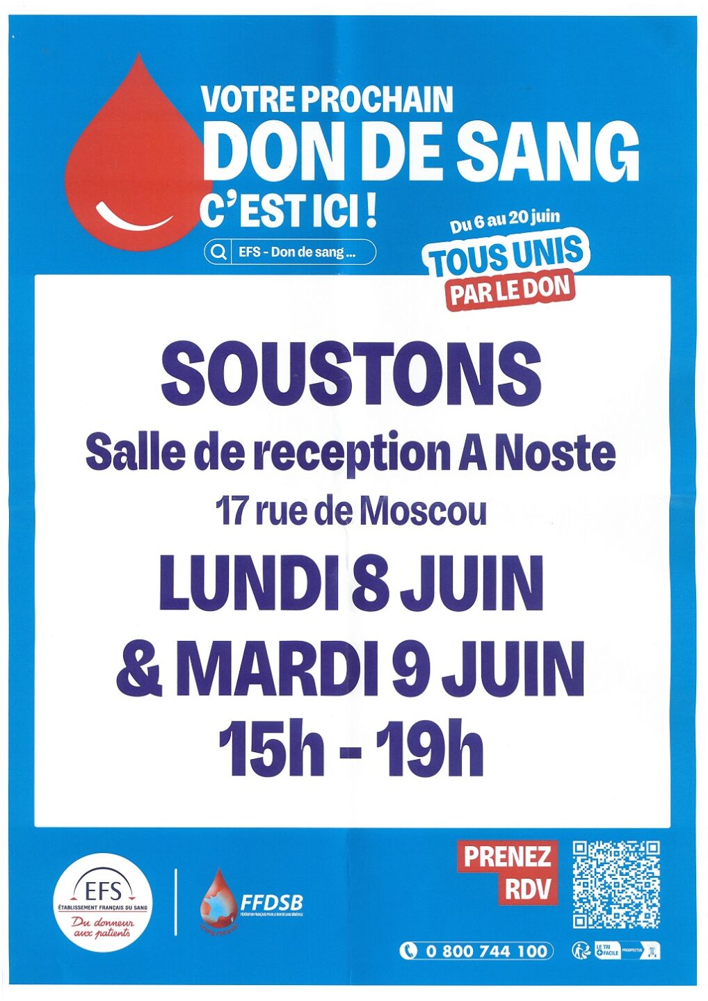 Don du sang 17 Rue de Moscou Soustons 2026-06-08