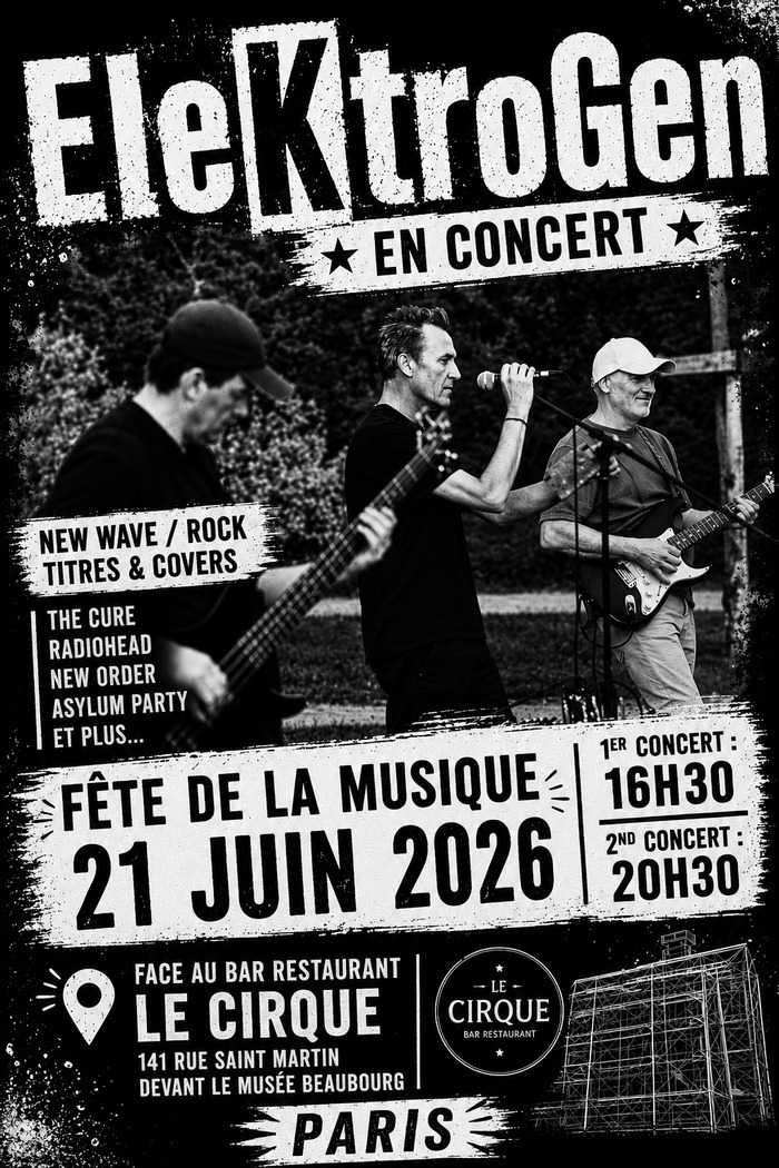 EleKtroGen en concert, Face au bar restaurant Le Cirque au 141 rue St Martin devant le musée Beaubourg, Paris