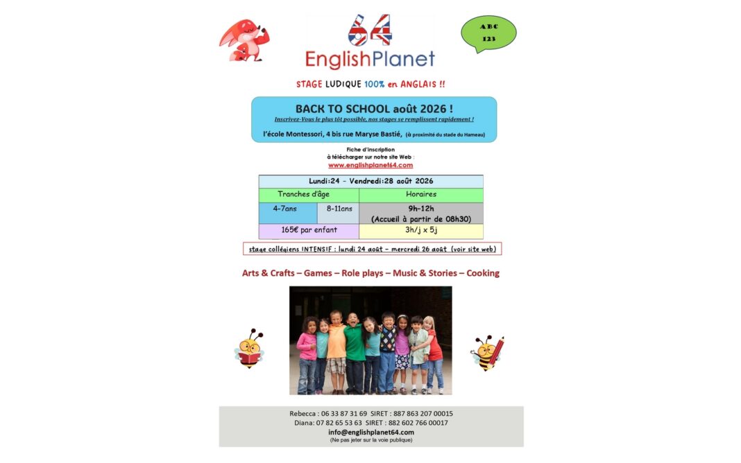 English Planet Stage anglais Back to school English Planet Pau