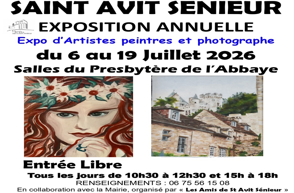 Exposition artistes peintres et photographe Le Bourg Saint-Avit-Sénieur 2026-07-06