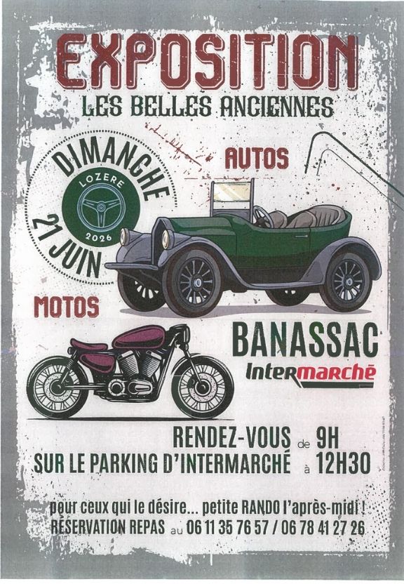 EXPOSITION DE VOITURES ANCIENNES Avenue du Lot Banassac-Canilhac 2026-06-21