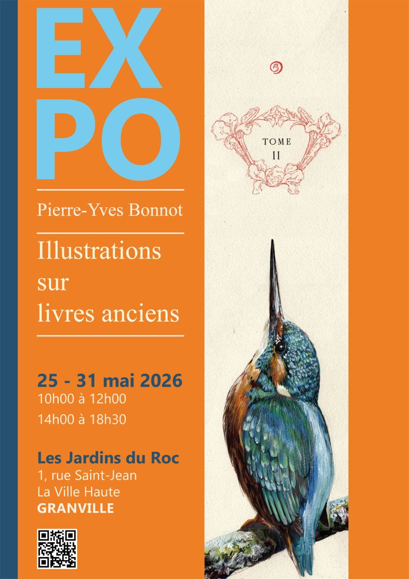 Exposition d’illustrations à la gouache sur papiers anciens Jardins du Roc, Ville Haute Granville