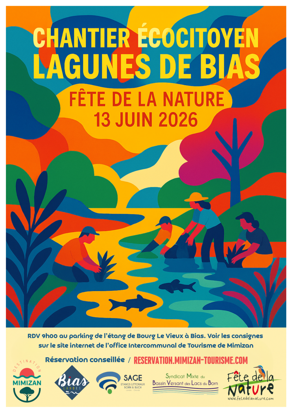 Fête de la nature Chantier écocitoyen Lagune de Bias Route de la Cure Bias