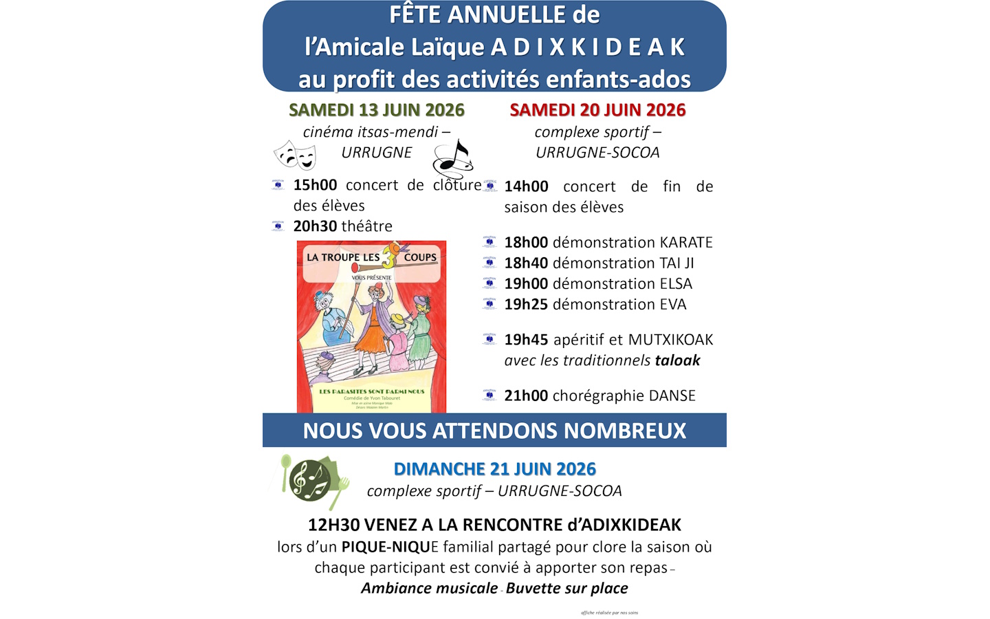 Fête de l'Amicale Adixkideak 29 Rue Bernard de Coral Urrugne 2026-06-13