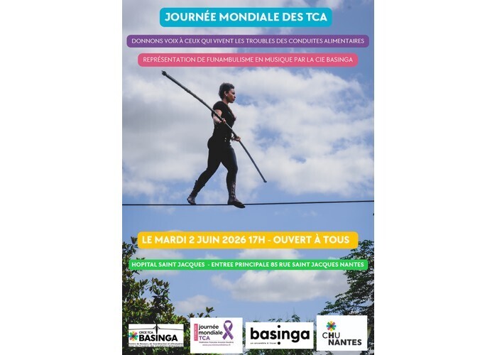 Funambulisme en musique par la Cie Basinga – Journée mondiale des TCA, Hôpital St-Jacques – CHU de Nantes, Nantes