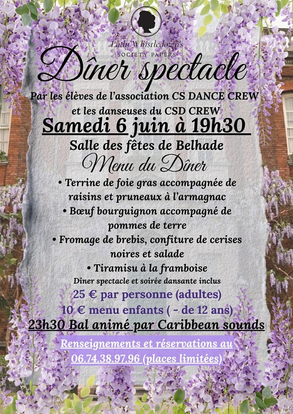 GALA DE DANSE DE L’ASSOCIATION CD+S DANCE CREW DINER SPECTACLE SOIREE DANSANTE Salle des Fêtes de BELHADE Belhade