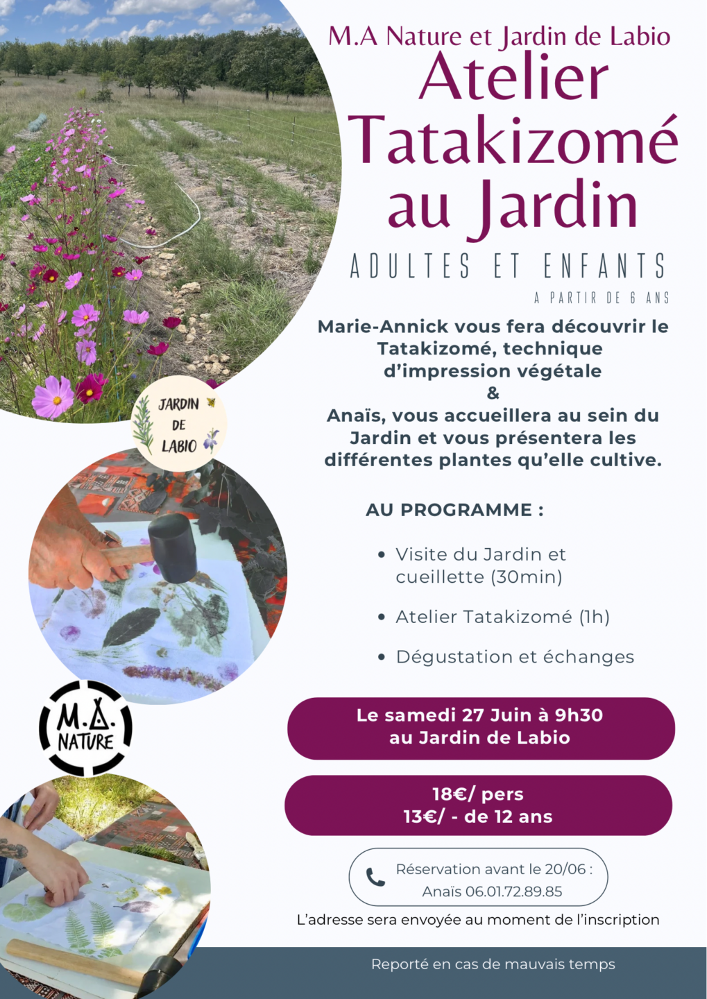 Impression végétale atelier Tatakizomé Trespoux-Rassiels