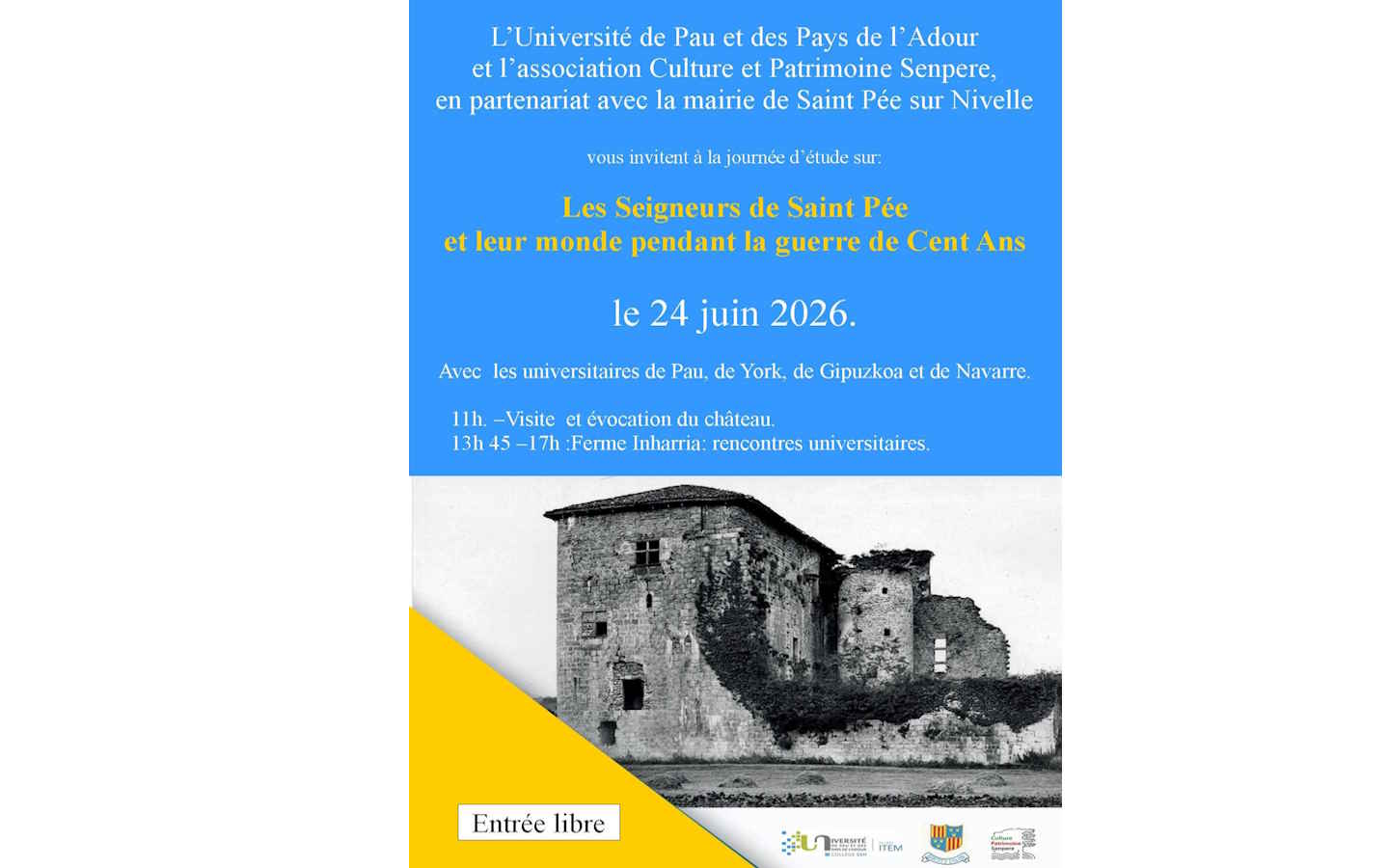 Journée d’étude les seigneurs de Saint-Pée et leur monde pendant la guerre de Cent Ans Saint-Pée-sur-Nivelle