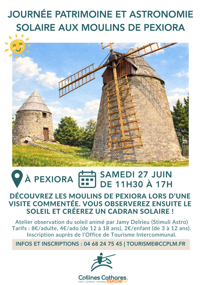 Journée Patrimoine et Astronomie solaire aux moulins de Pexiora, Moulins de Pexiora, Pexiora