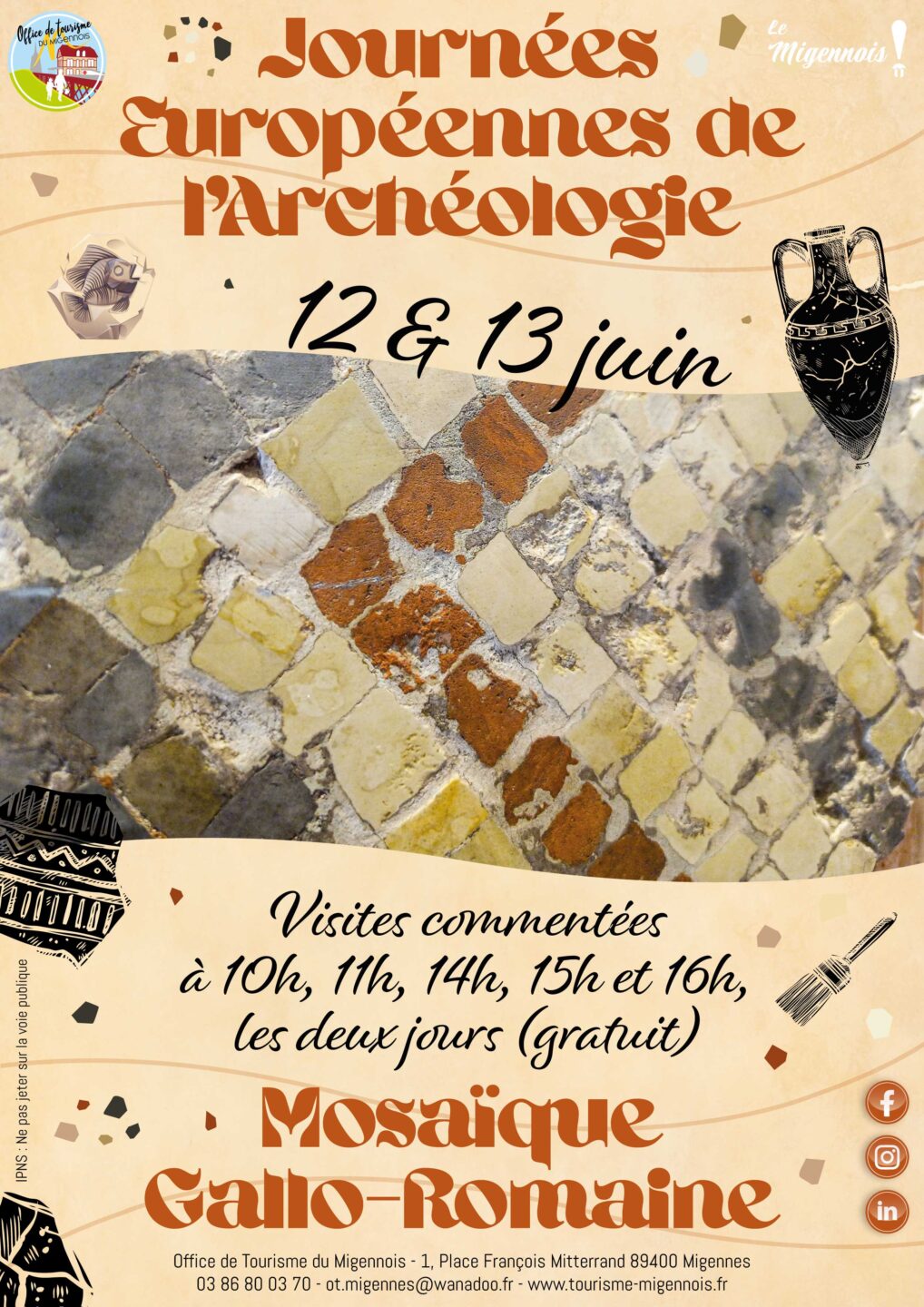Journées Européennes de l’Archéologie Mosaïque Gallo-Romaine Office de Tourisme du Migennois Migennes