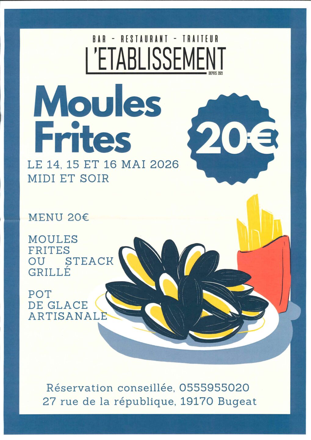 Journées Moules Frites à l&rsquo;Etablissement  Bugeat