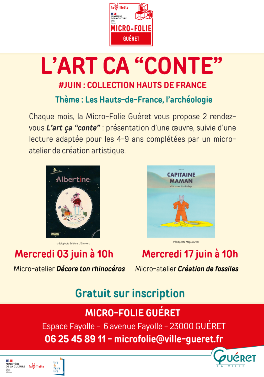 L’art ça conte Albertine et micro-atelier rhinocéros Micro-Folie Guéret Espace Fayolle Guéret