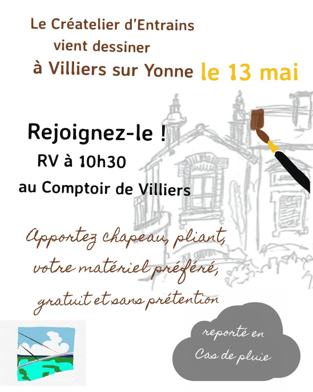 Le Créatelier d’Entrains vient dessiner à Villiers-sur-Yonne Le Comptoir de Villiers Villiers-sur-Yonne
