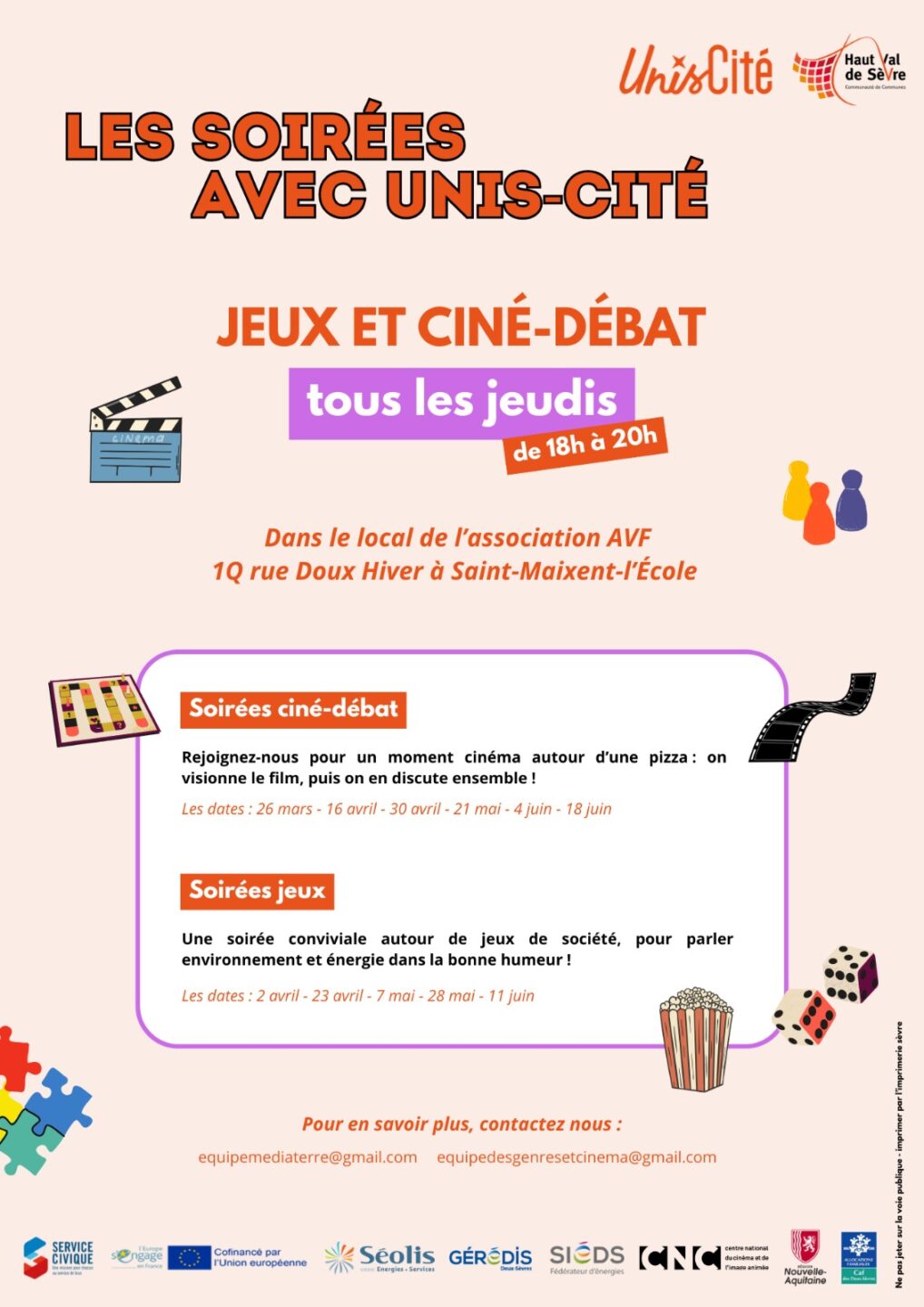 Les soirées avec Unis-Cité: Soirées ciné-débat 1 Rue Doux Hiver Saint-Maixent-l'École 2026-05-21