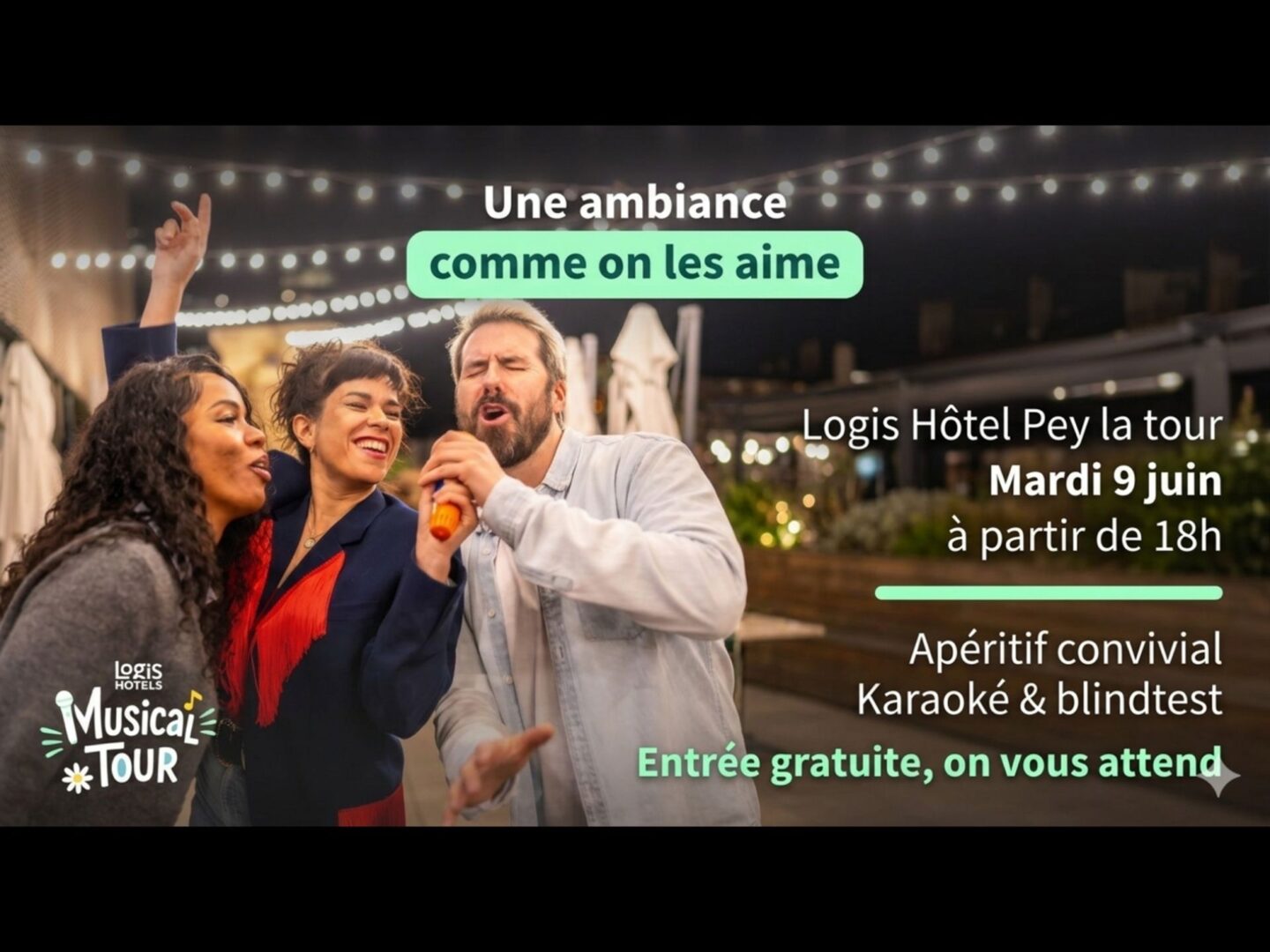 Logis Hôtel musical tour karaoké et blind test Pey La Tour Sallebœuf
