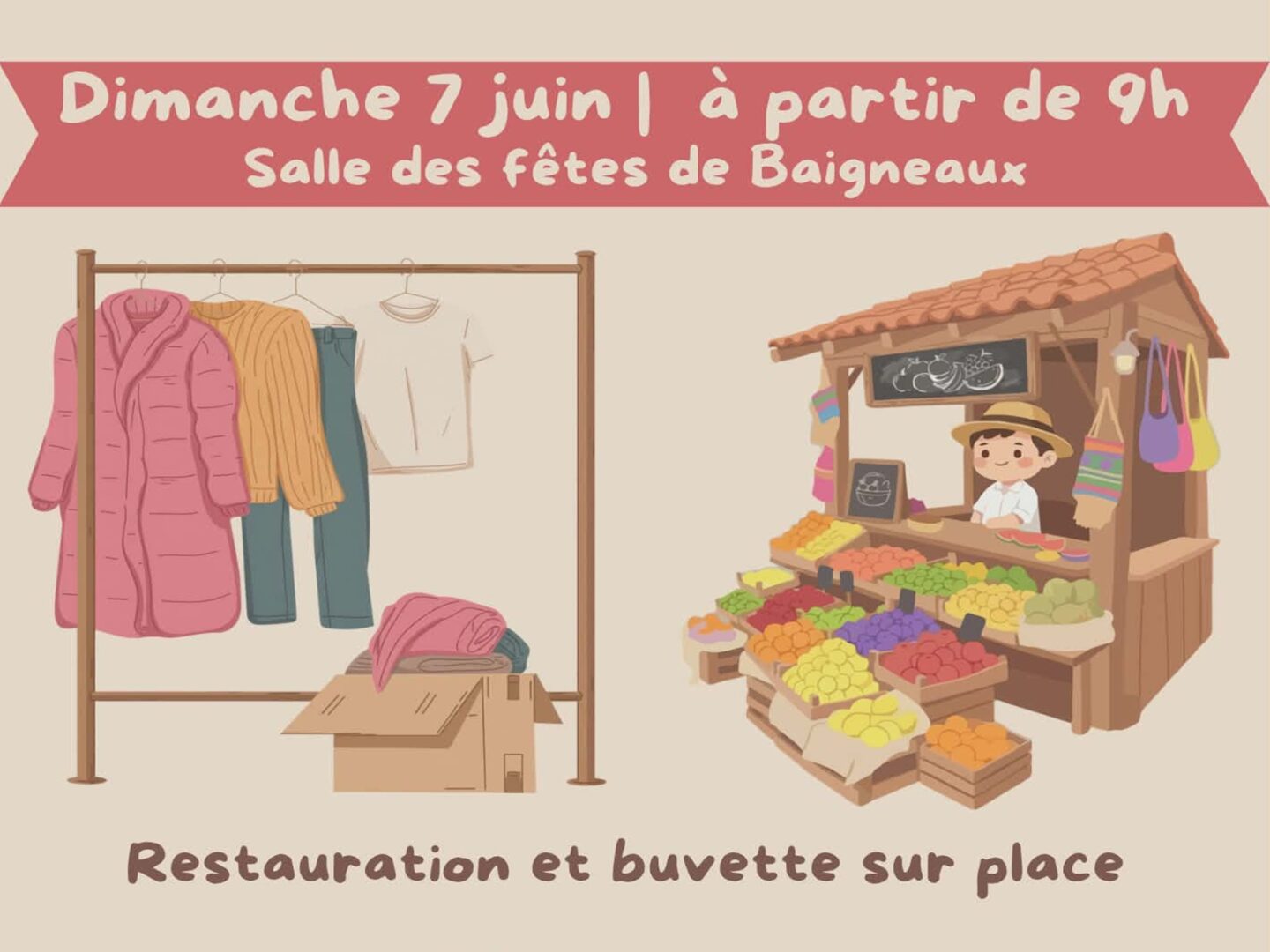 Marché de producteurs et vde-grenier Salle des fêtes Baigneaux