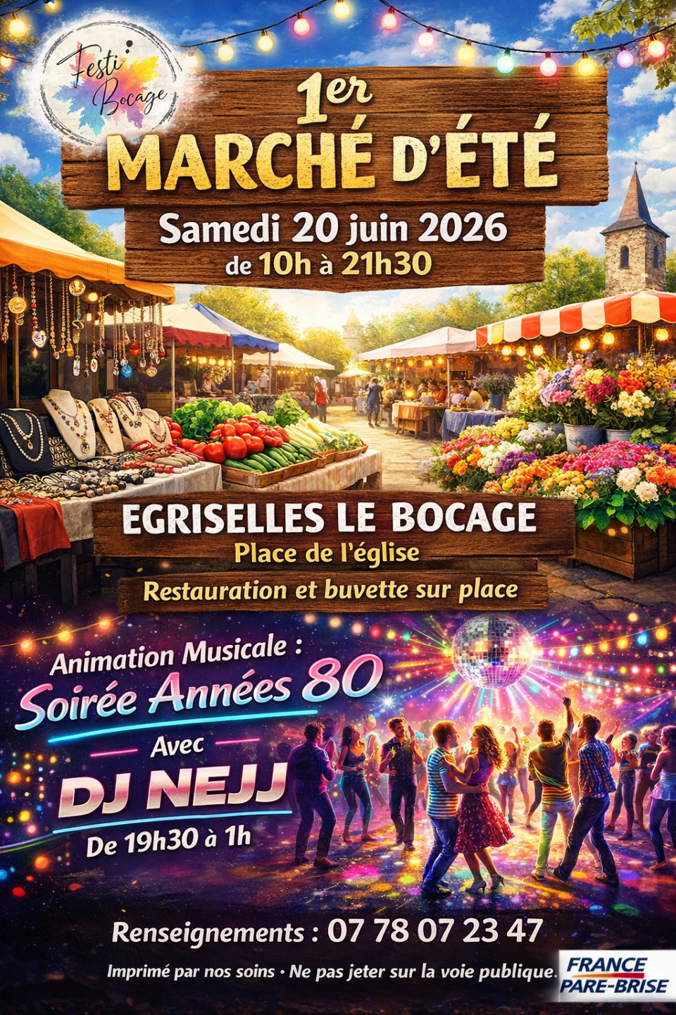 Marché d'été et soirée années 80's Place de l'église Égriselles-le-Bocage 2026-06-20