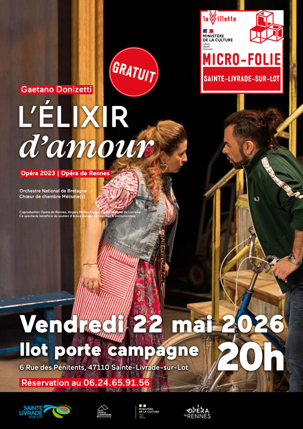 Opéra L’élixir d’amour, Donizetti Salle polyvalente Ilot Porte-Campagne Sainte-Livrade-sur-Lot
