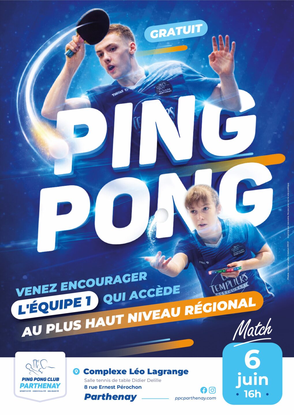 Ping Pong Parthenay affronte Cestas pour un match de championnat 8 Rue Ernest Pérochon Parthenay 2026-06-06