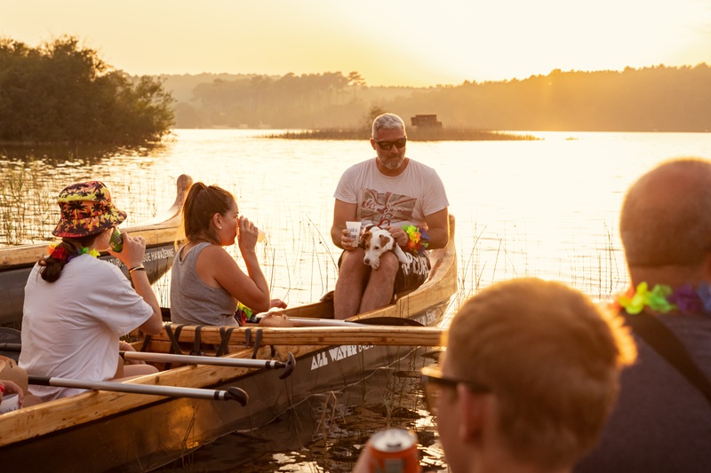 Pirogue hawaïenne au coucher du soleil avec apéritif Mimizan