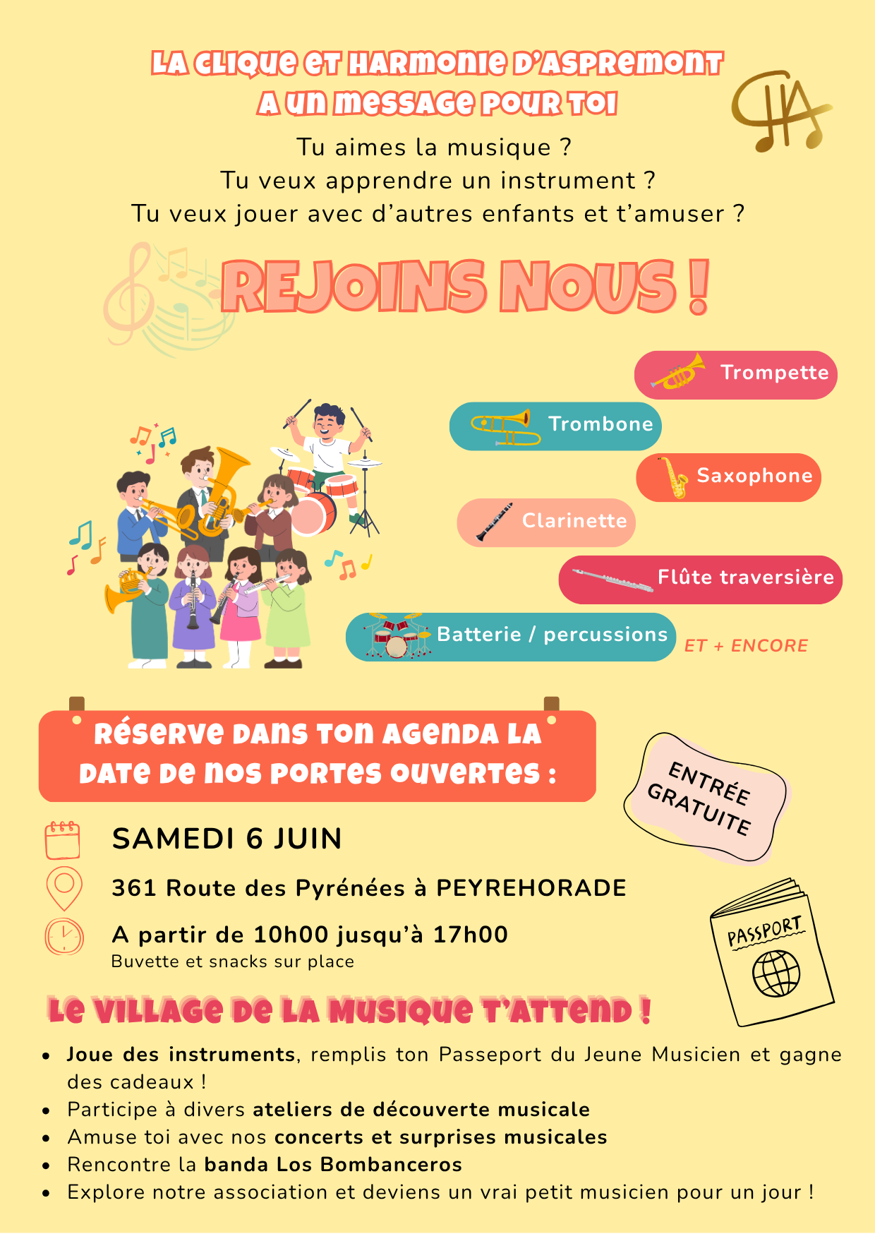 Portes ouvertes Clique et Harmonie d’Aspremont Peyrehorade