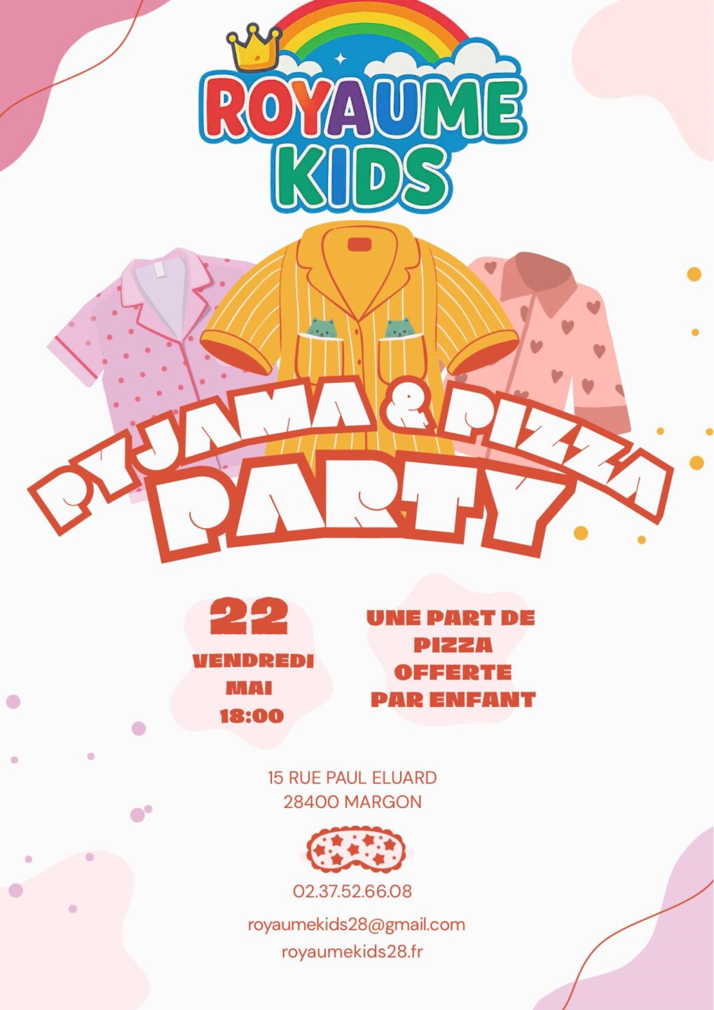 Pyjama & pizza party au Royaume Kids  Arcisses